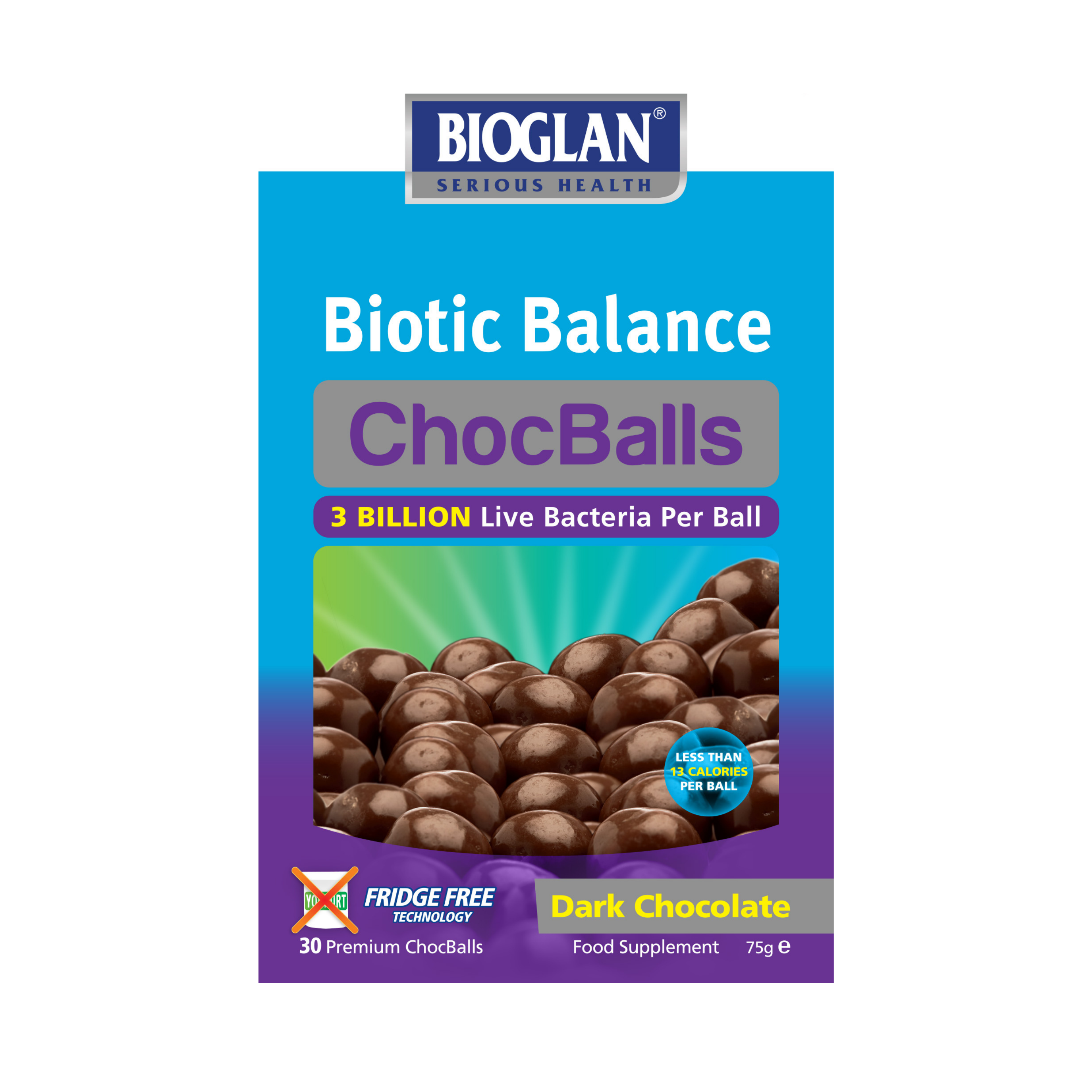 BIOGLAN BIOTIC BALANCE ChocBalls, juod. šokolado, 30 tab.