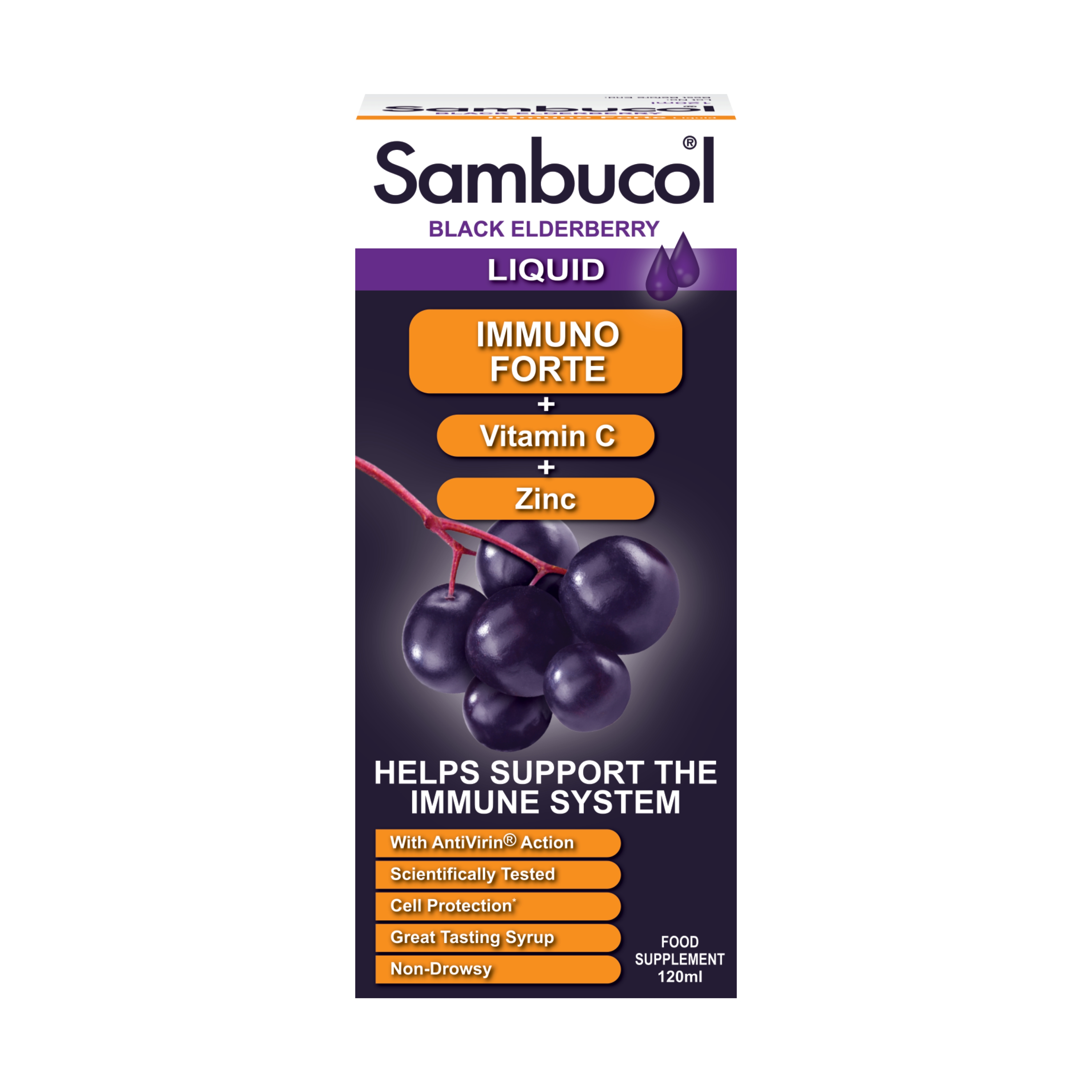 SAMBUCOL IMMUNO FORTE, juoduogio šeivamedžio sirupas 120ml