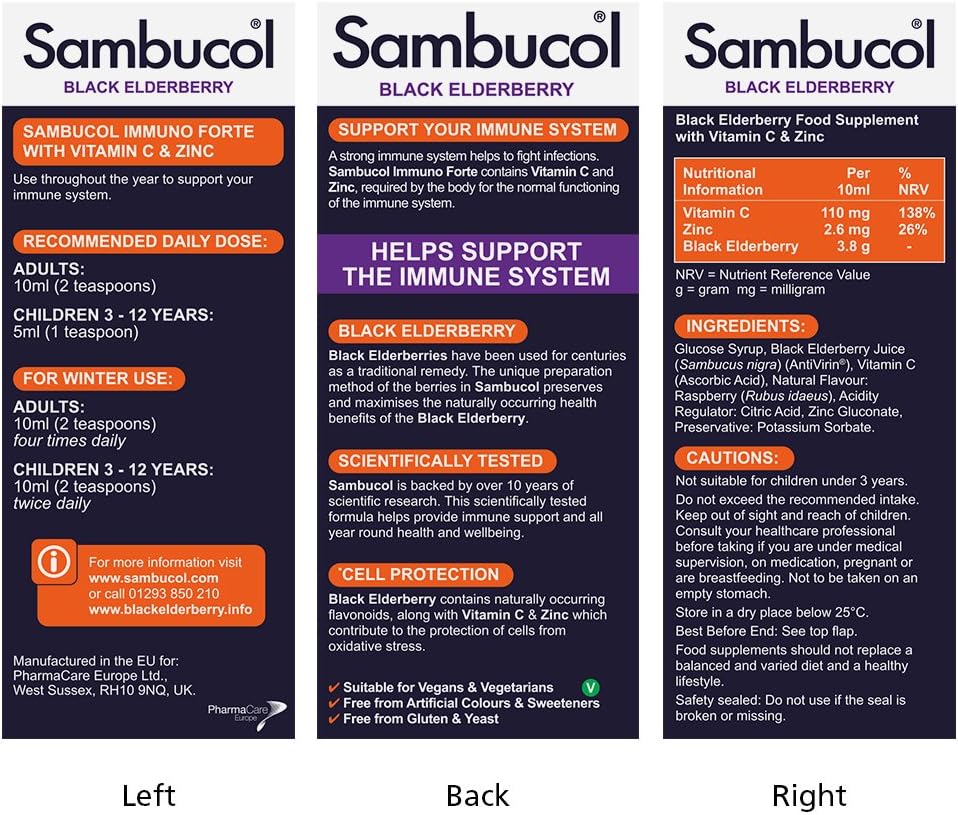 SAMBUCOL IMMUNO FORTE, juoduogio šeivamedžio sirupas 120ml